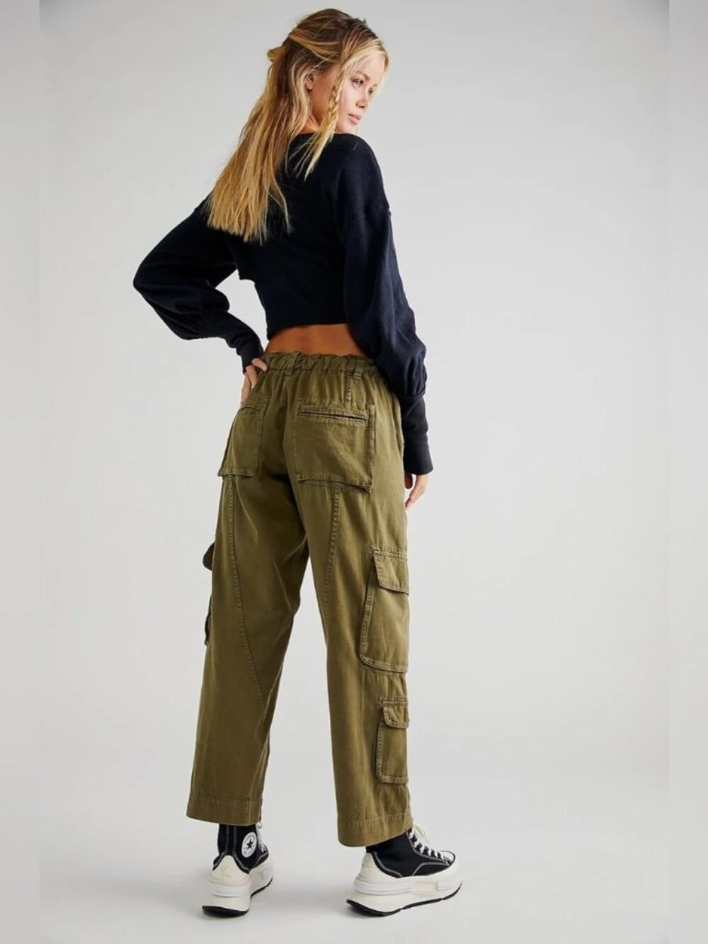 Free People Tahiti Cargo Pants in Olive Green Size Small - Picture 2 of 10